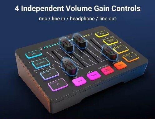 SC3 Mixer de jogos USB FIFINE com interface de microfone XLR, 48V Phantom Power, RGB, placa de som para podcasting streaming AmpliGame SC 3