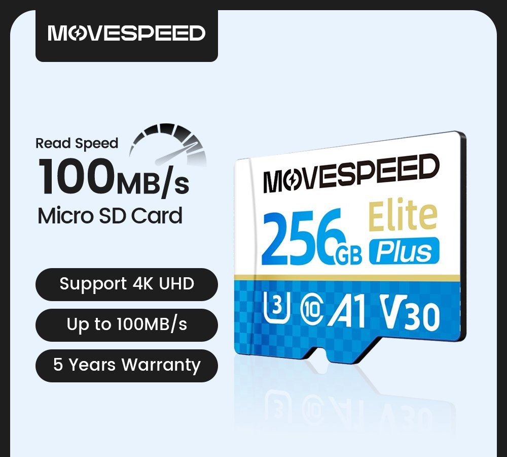 Cartão de Memória Flash de Alta Velocidade MOVESPEED T300 U3 Mini SD 100 MBs 256GB 128GB 64GB 32GB SDXC TF para Câmeras e Drones 7