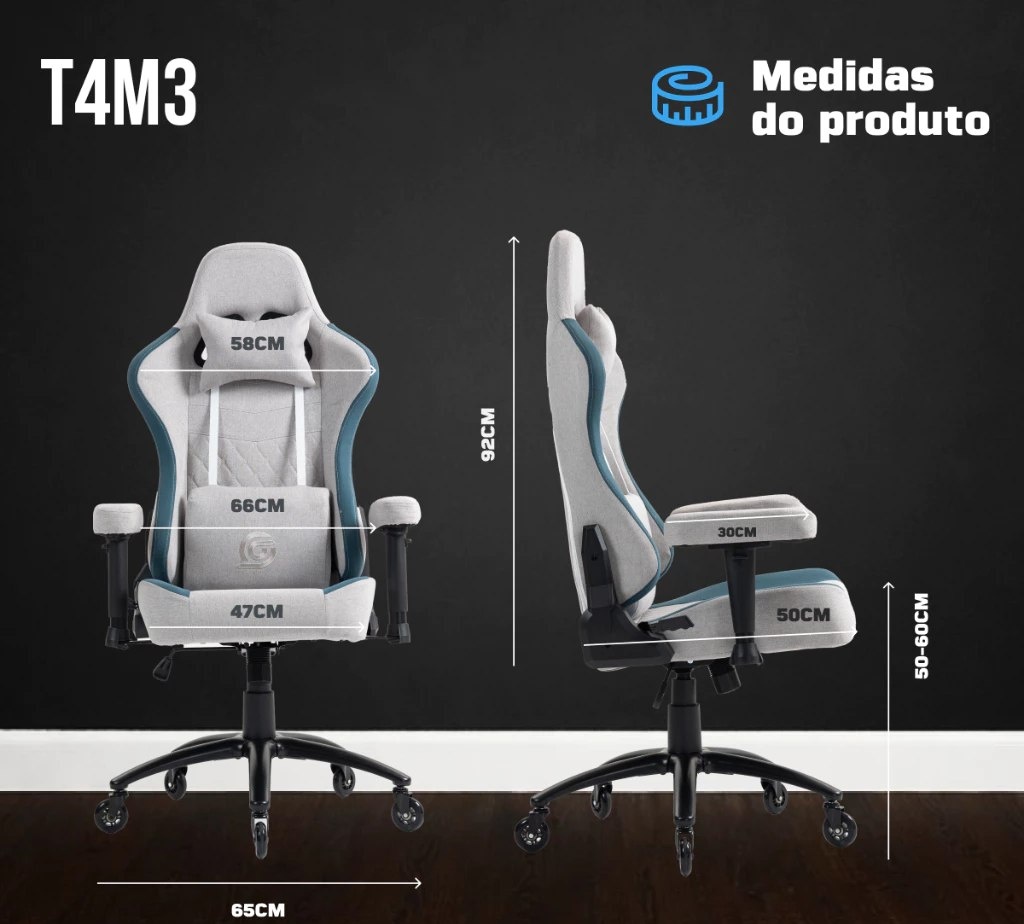 Cadeira Gamer c Massageador de Lombar Reclinável Ergonômica