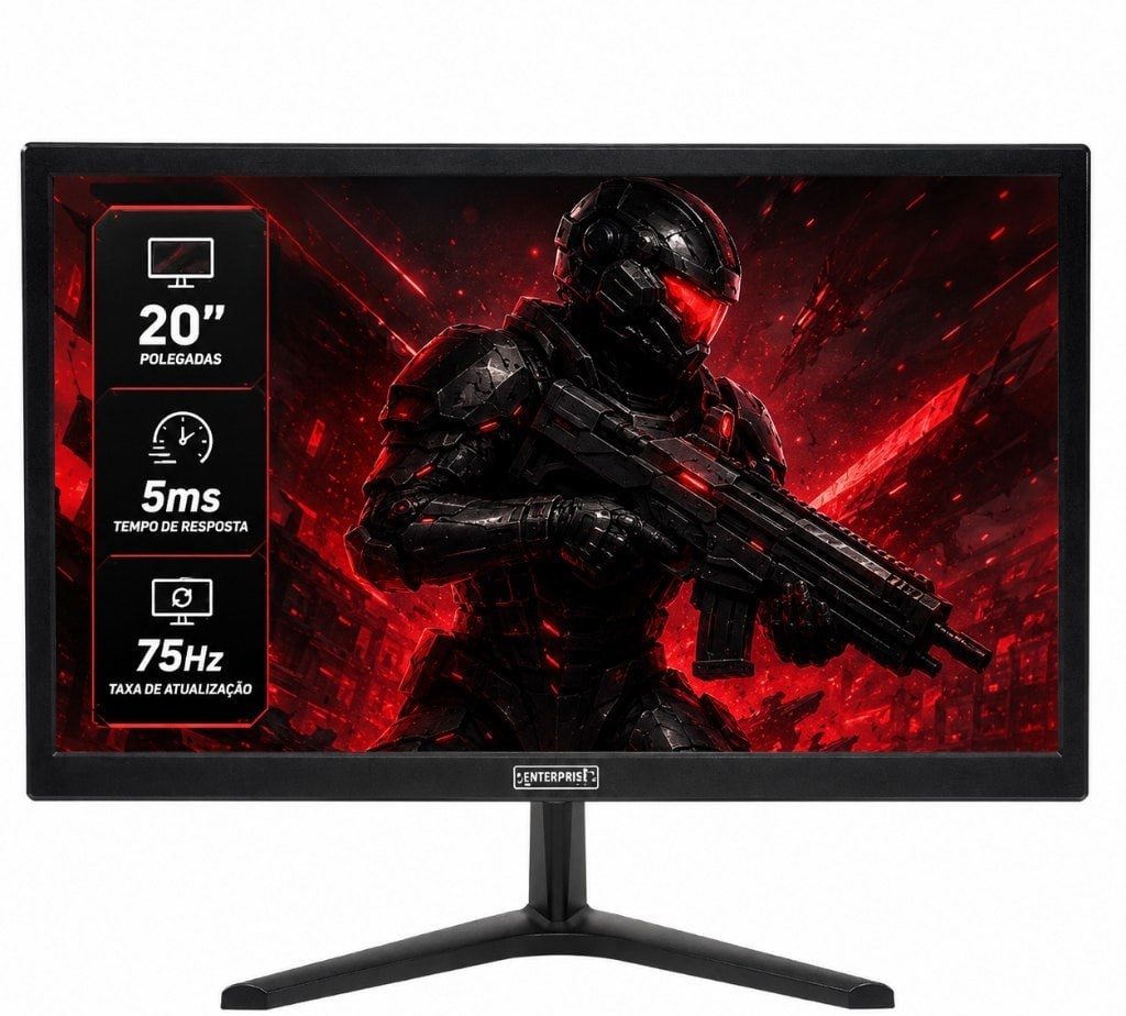 Monitor LED 20 Enterprise Widescreen 75Hz HDMI VGA Tela Nítida e Fluida Preto