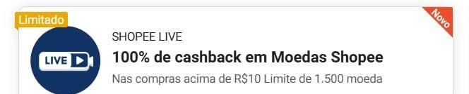 Cupom 100 Cashback Moedas Shopee
