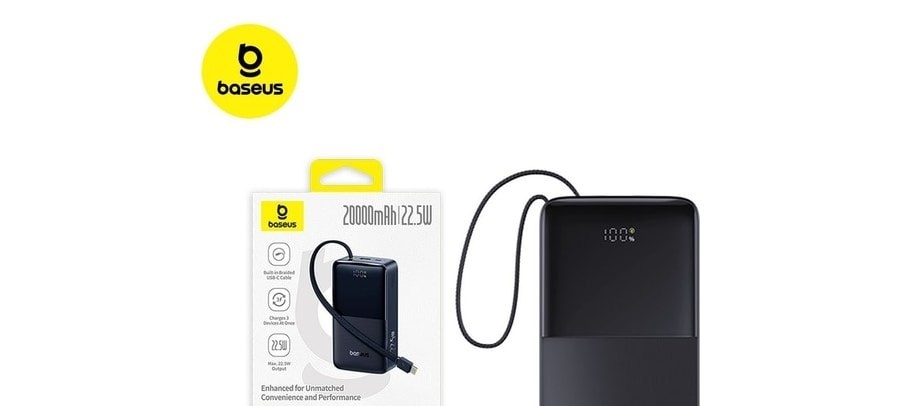 PowerBank Baseus FC51 Bipow2 Pro 20000mAh 22.5W com Cabo Integrado e Display Digital