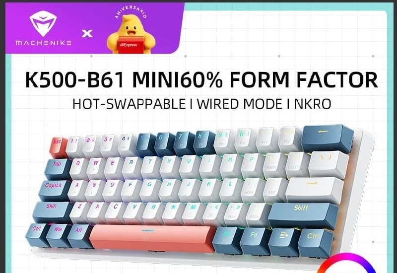 Teclado Mecânico Machenike K500-B61, RGB, PBT, Switch Huano Hot Swap