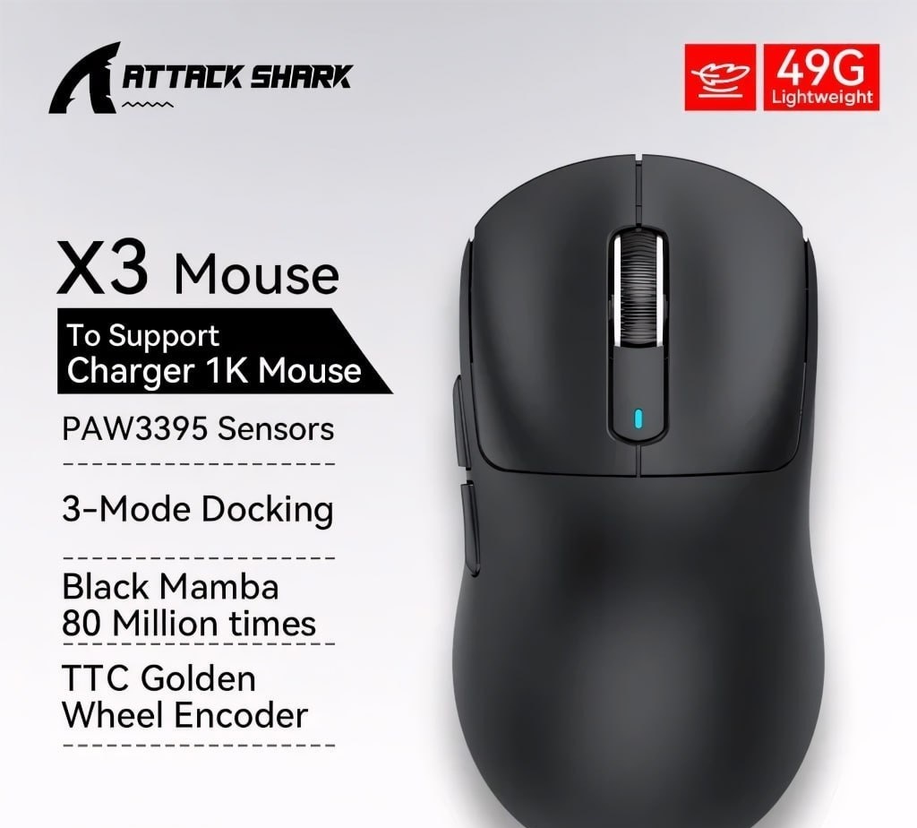 Mouse Sem Fio Attack Shark X3, Sensor Paw3395