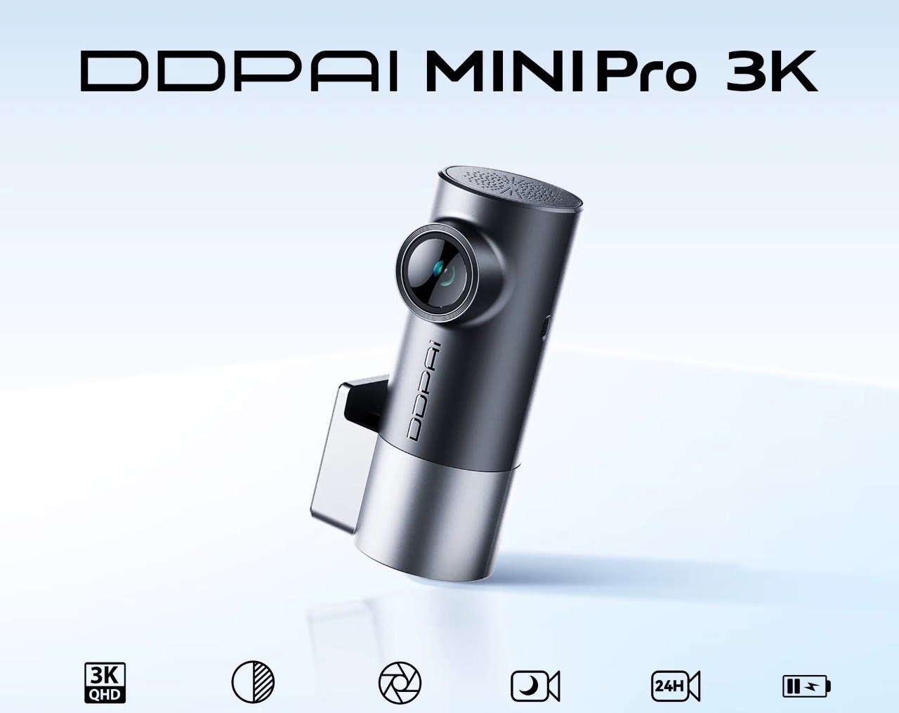 Câmera Veicular DDPAI MINI Pro 3K HDR 1620P com WiFi, Visão Noturna, WDR, Controle por Voz e Monitoramento de Estacionamento 24H 143  FOV