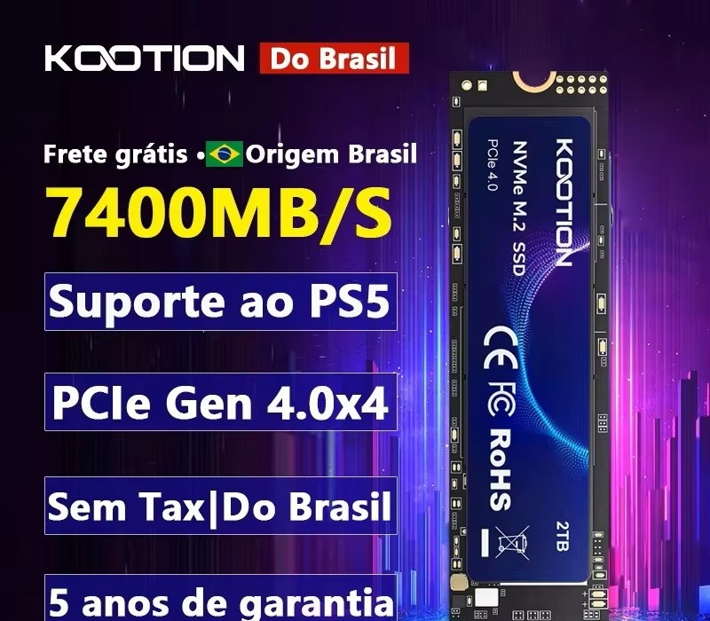 KOOTION ssd nvme 1TB M.2 Gen4 Original PCIe 4.0x4 2280 para PS5, Laptop e PC