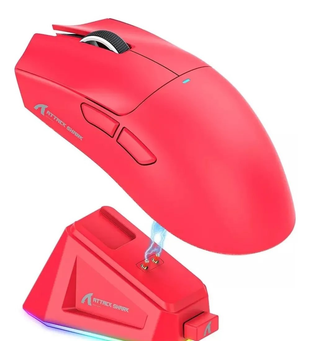 Mouse Gamer Sem Fio Attack Shark X11 Com Base Red
