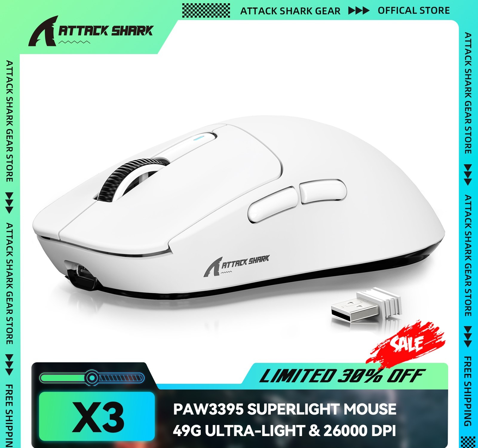 Attack Shark x3 Mouse Sem Fio 26000 DPI Bluetooth Usb PAW3395 3395 se x 3 49g x 3 26k