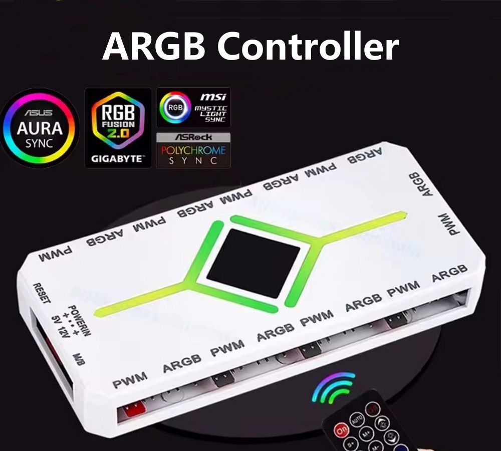 Controladora ARGB 3 em 1 5V 3 Pinos com Controle, Magnética PWM 4 Pinos, 9 Portas