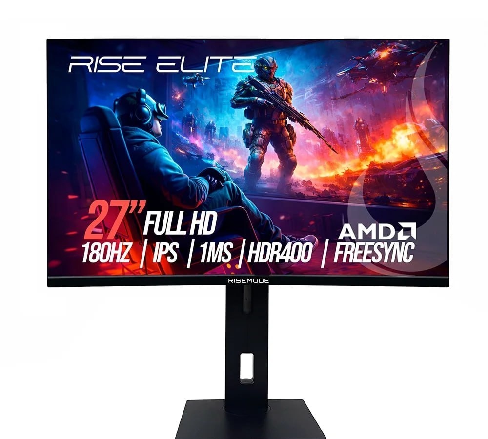 Monitor Gamer Rise Mode Prime 27, FHD, 180Hz, 1ms, IPS, FreeSync, HDR 400, HDMI e DP, Altura Ajustável, Preto - RM-MOGL-27F180FH-B