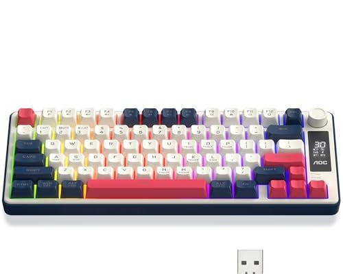 AOC GK280 Teclado sem fio 70, Bluetooth Trimodo 2.4 GHzUSB-C, Teclado Gamer RGB LED Rainbow, Ideal para Jogos e Digitação, Ergonômico, Bateria Recarregável
