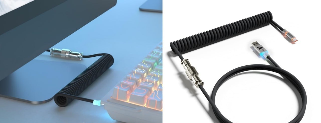 Cabo Coiled ATTACK SHARK C01 Ultra RGB, cabo USB-C , Tipo C para USB-A, taxa de retorno de 8 kHz