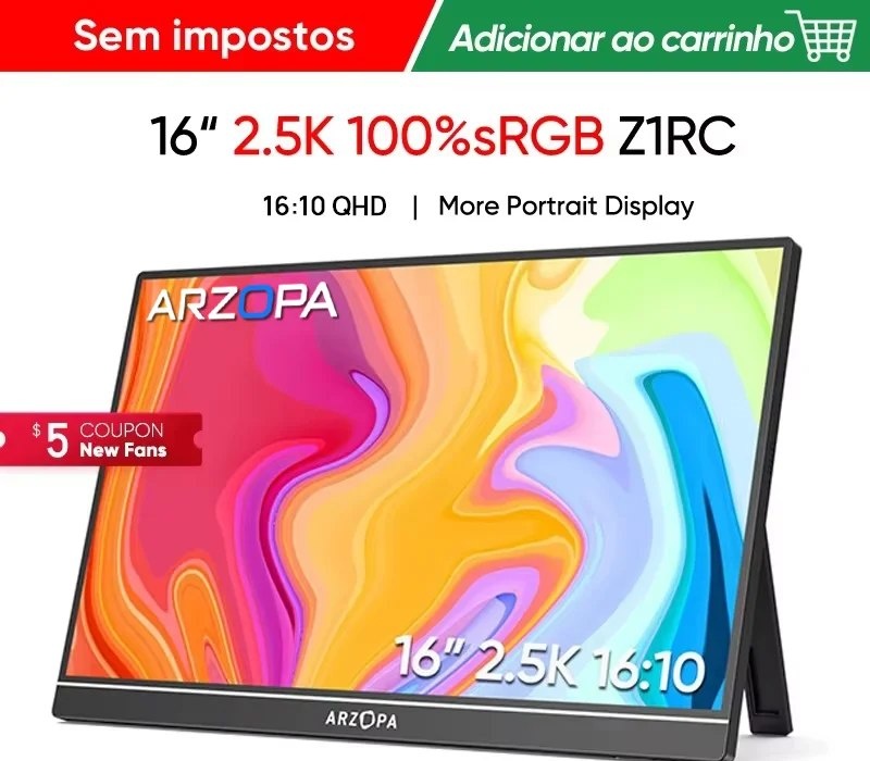 Monitor Portátil ARZOPA Z1rC QUAD HD