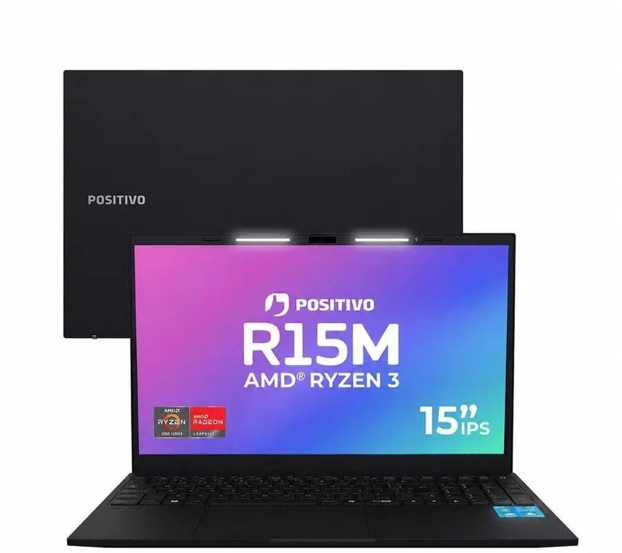 Notebook Positivo Vision R15M AMD Ryzen 37330U Linux 8GB RAM 512GB SSD WiFi 6 Tela 15 Full HD IPS Minitela Preto