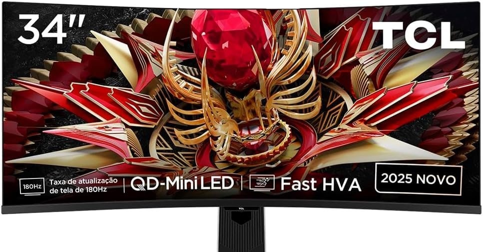 Monitor Gamer Curvo TCL 34 Polegadas QLED Mini LED WQHD R83Q 180Hz 1ms GtG HDR 1400 nits 34R83Q