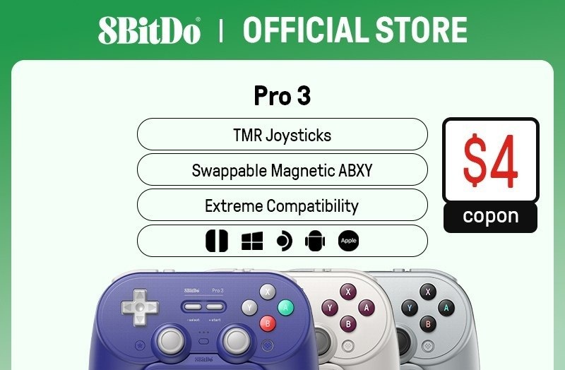 Controle Gamer 8BitDo Pro 3 Retrô, para Switch 12 Windows, Apple, Joysticks TMR, Retro