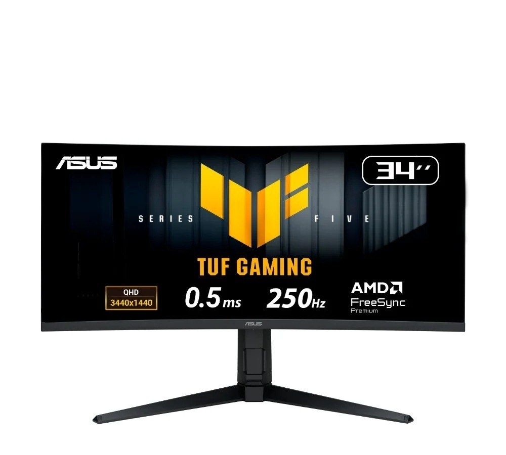 Monitor Gamer Curvo ASUS TUF 34, WQHD, 250Hz, 0.5ms, Fast VA, FreeSync Premium, Altura Ajustável, Som Integrado, Preto VG34WQML5A