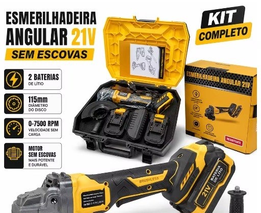 Esmerilhadeira angular de cabeça plana de 115mm, máquina de corte, ferramenta sem escova com bateria de lítio de 21V