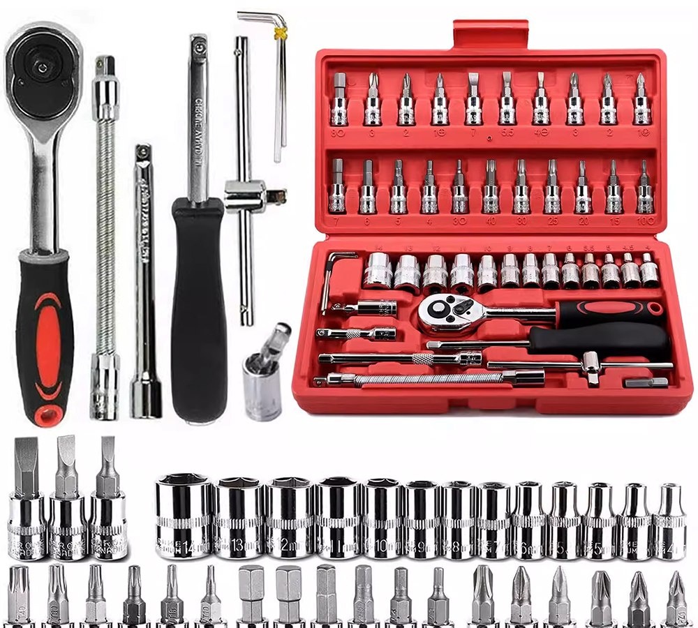 Kit Ferramentas Profissional 46 Peças Forjado Alta Qualidade Soquetes Catraca Durabilidade Garantida