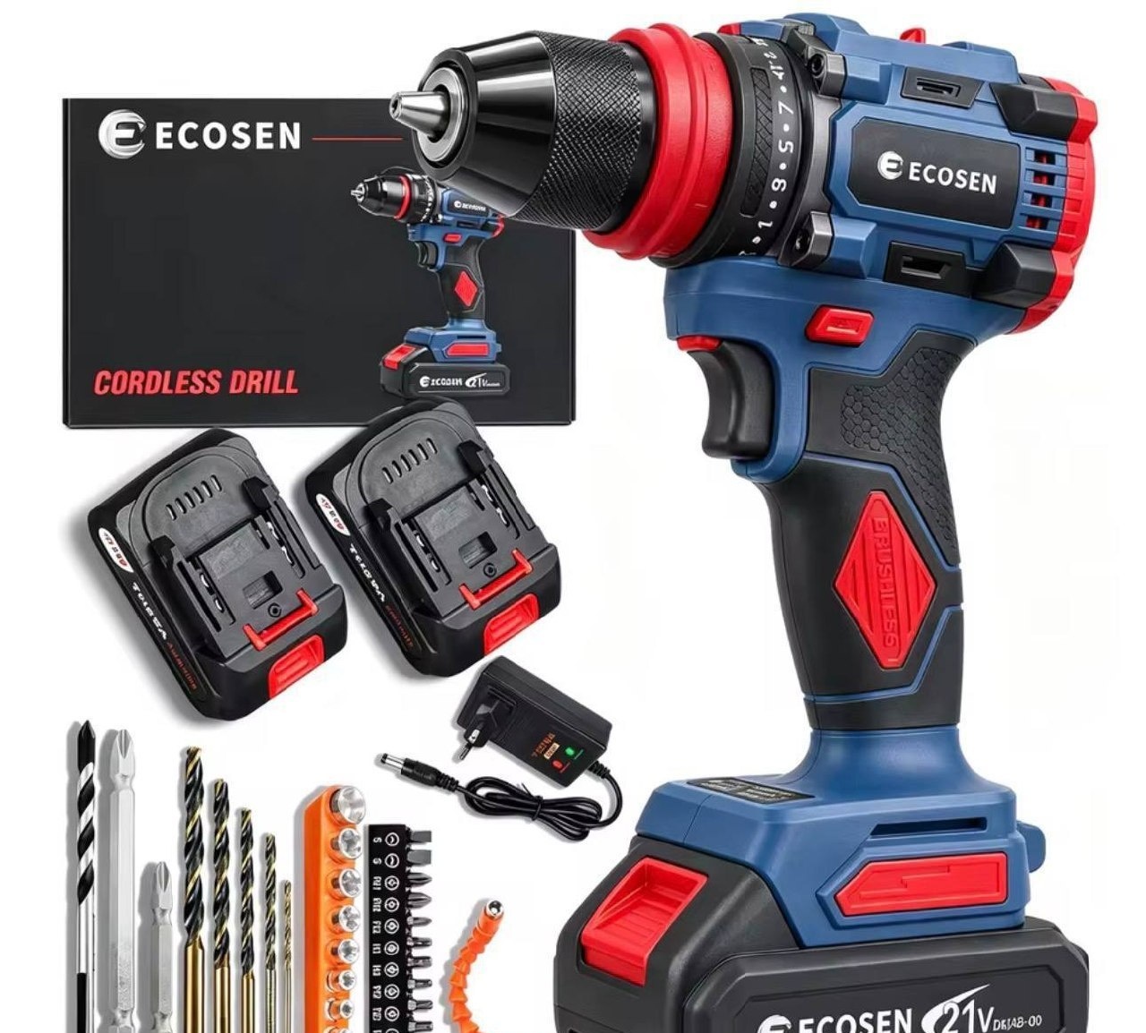 FuradeiraParafusadeira sem escovas 21V com kit completo  2 baterias, Motor brushless