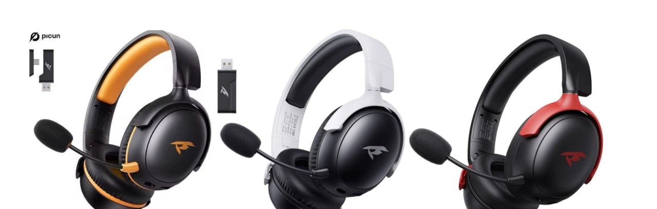 Headset Sem Fio 2.4GHz Picun-G3 Baixa Latência, Áudio Espacial 3D, Enc Mic