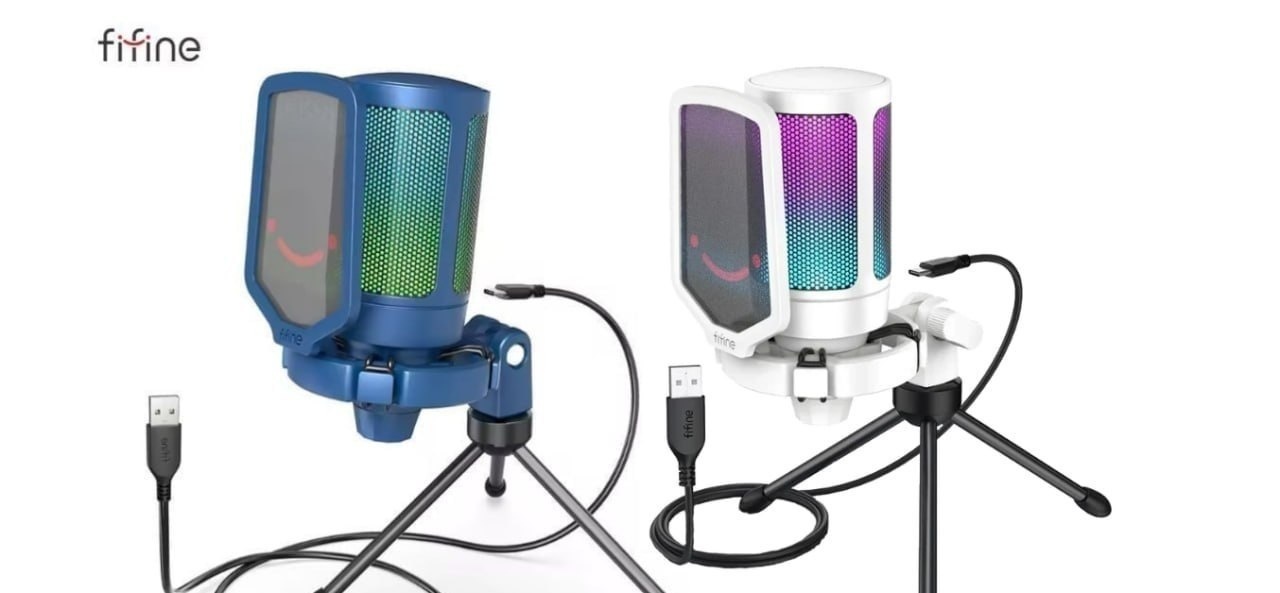 Microfone Fifine A6v Com Luz Rgb Com Pop Filter