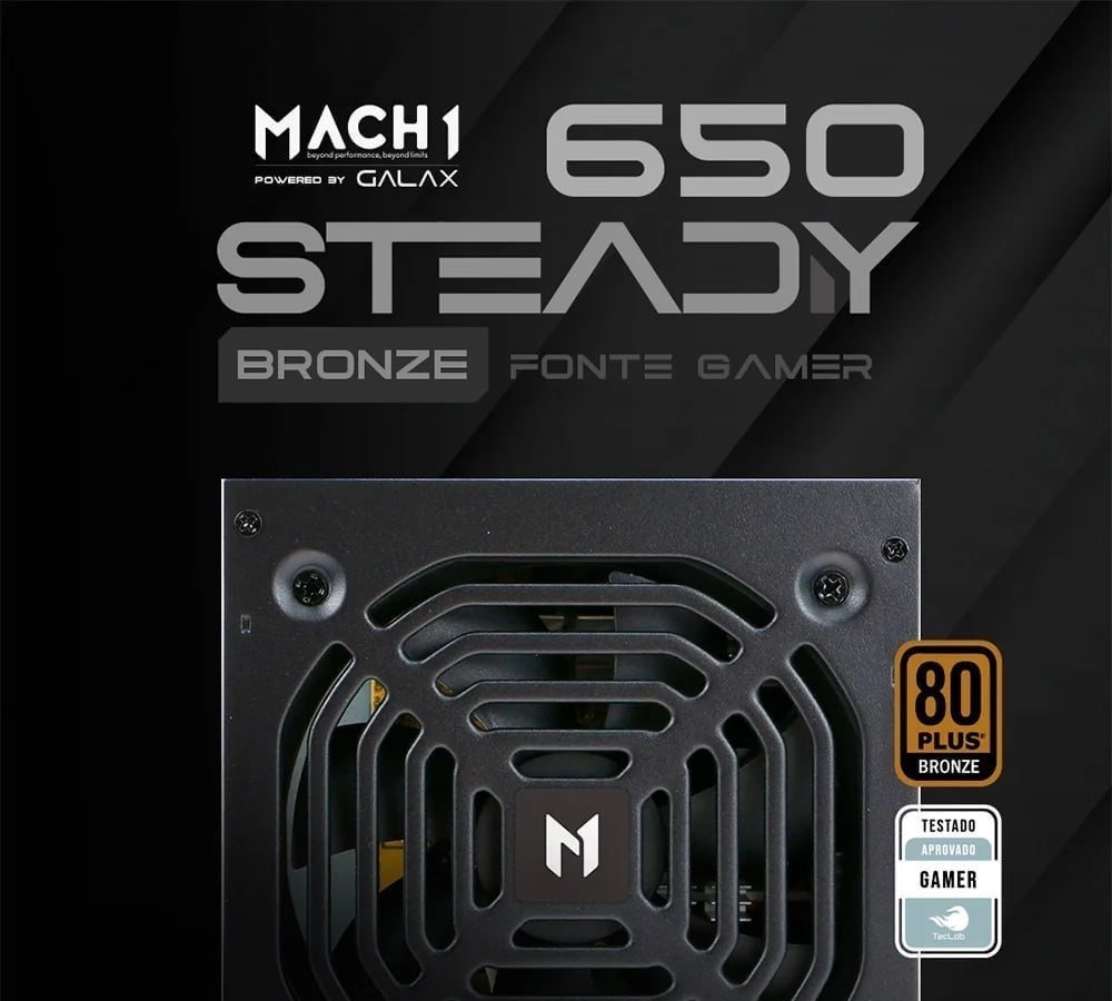 Fonte MACH1 Steady, 650W, 80 Plus Bronze, PFC Ativo, Preto - 650Steady