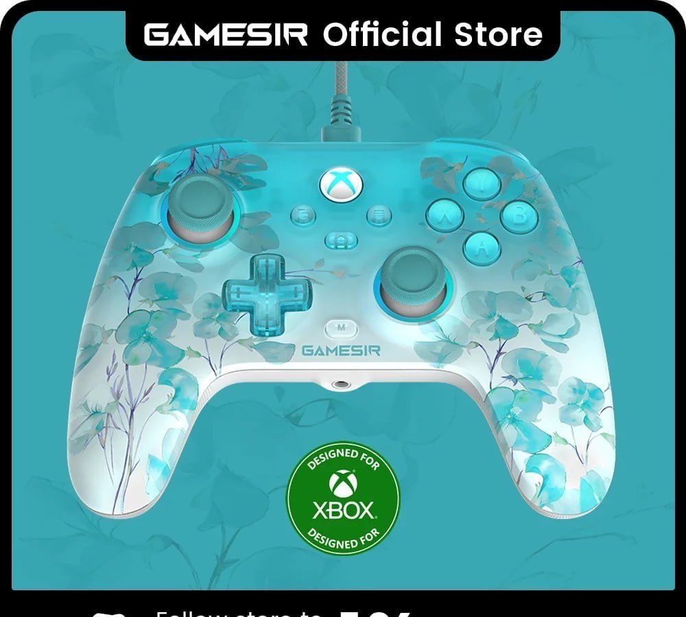 Controle GameSir T7 Pro Floral para Xbox com Joystick de Efeito Hall para PC, Xbox Series X, Xbox Series S e Xbox One X  S - Com Fio