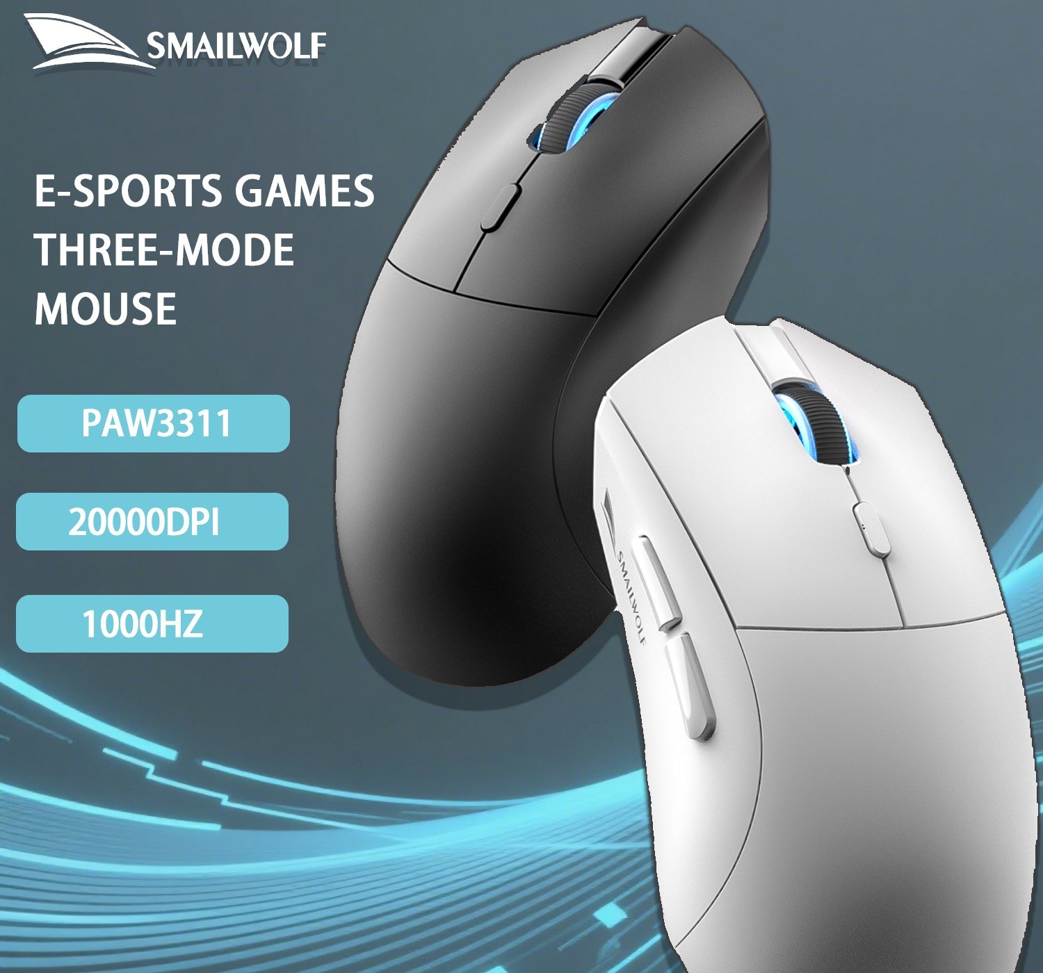 SMAILWOLF RS7, Sensor PAW3311 mouse gamer sem fio rs 7 Sensor Paw 3311 - 3 cores disponíveis