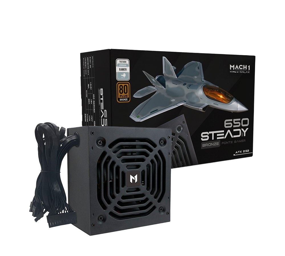 Fonte Mach1 Steady 650W 80 Plus Bronze Pfc Ativo Preto 650Steady