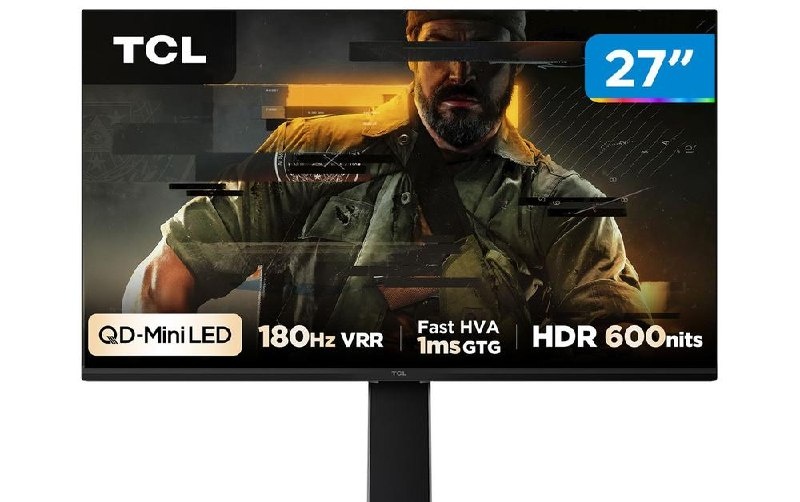 27 Monitor Gamer TCL 27 Polegadas QLED Mini LED QHD G64 180Hz 1ms GtG Freesync HDR 600 nits 27G64