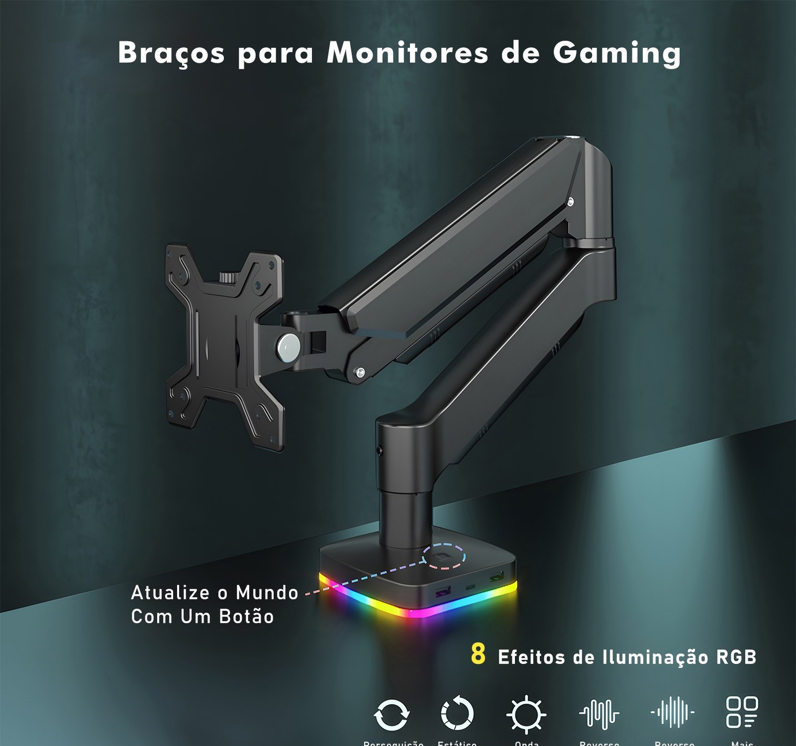 Braço Articulado Monitor  RGB - 8 efeitos de iluminação  17 - 34 Polegadas  Com hub integrado.