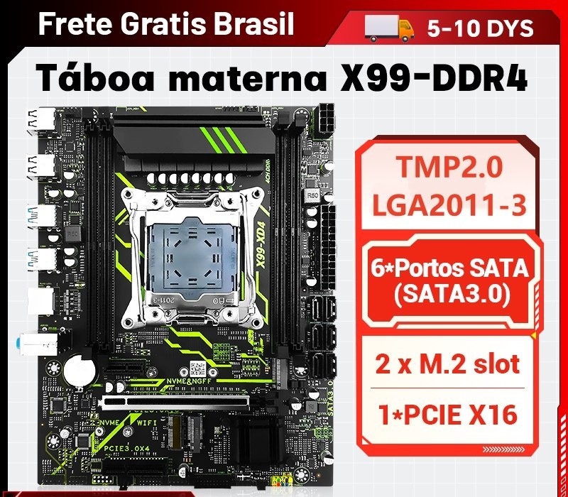 Kit X99 SZSJKJ  XD4  Xeon 2680V4 Chipset C612, Quad Channel, Vrm 8 Fases, TPM 2.0 Msi 14 pinos, Secure Boot