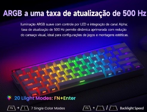 Veekos Teclado Shine60 HE 60 AGRB com Lightbox RT0.01mm Interruptor Magnético 8K wired com fio shine 60 60he shine60he