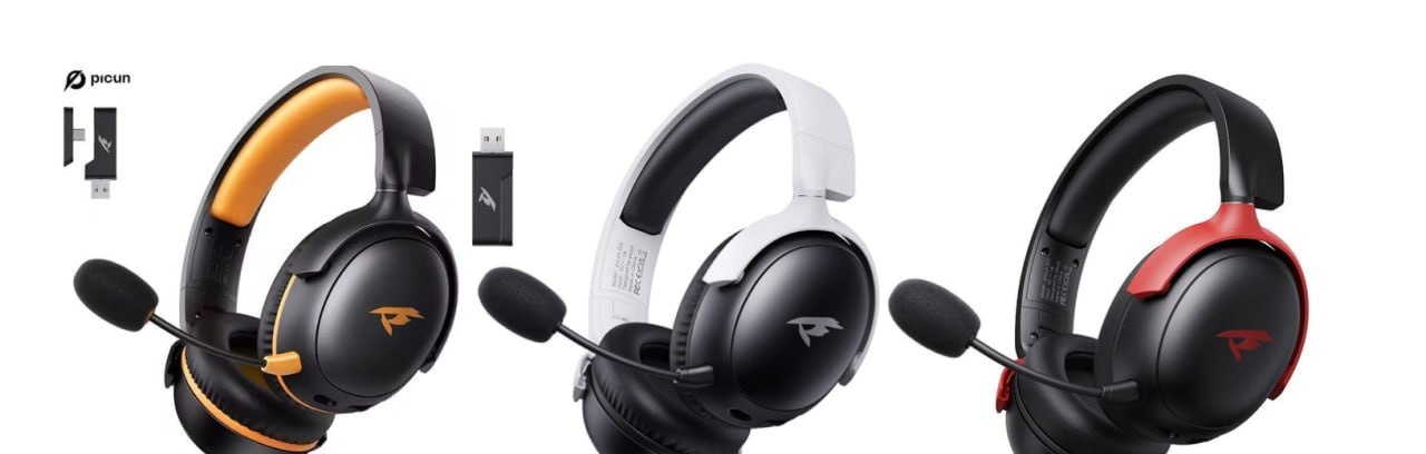 Headset Sem Fio 2.4GHz Picun-G3 Baixa Latência, Áudio Espacial 3D, Enc Mic
