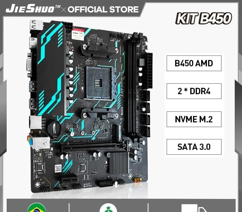 B450m D4 PRO Jieshuo Placa Mãe AM4 DDR4 Black