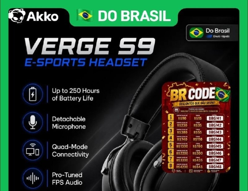 Headset AKKO VERGE S9 Ultra com Microfone, Som Surround Virtual 7.1, Modo Quádruplo, Acessórios para Jogos de PC e E-sports Fone de Ouvido