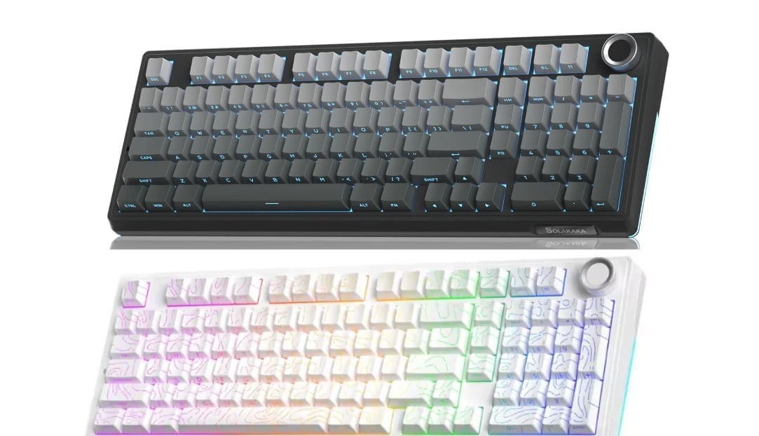 Teclado Mecânico Sem Fio SOLAKAKA Ki99 Pro 99 Teclas Tri-mode Hot Swap RGB 10000mAh