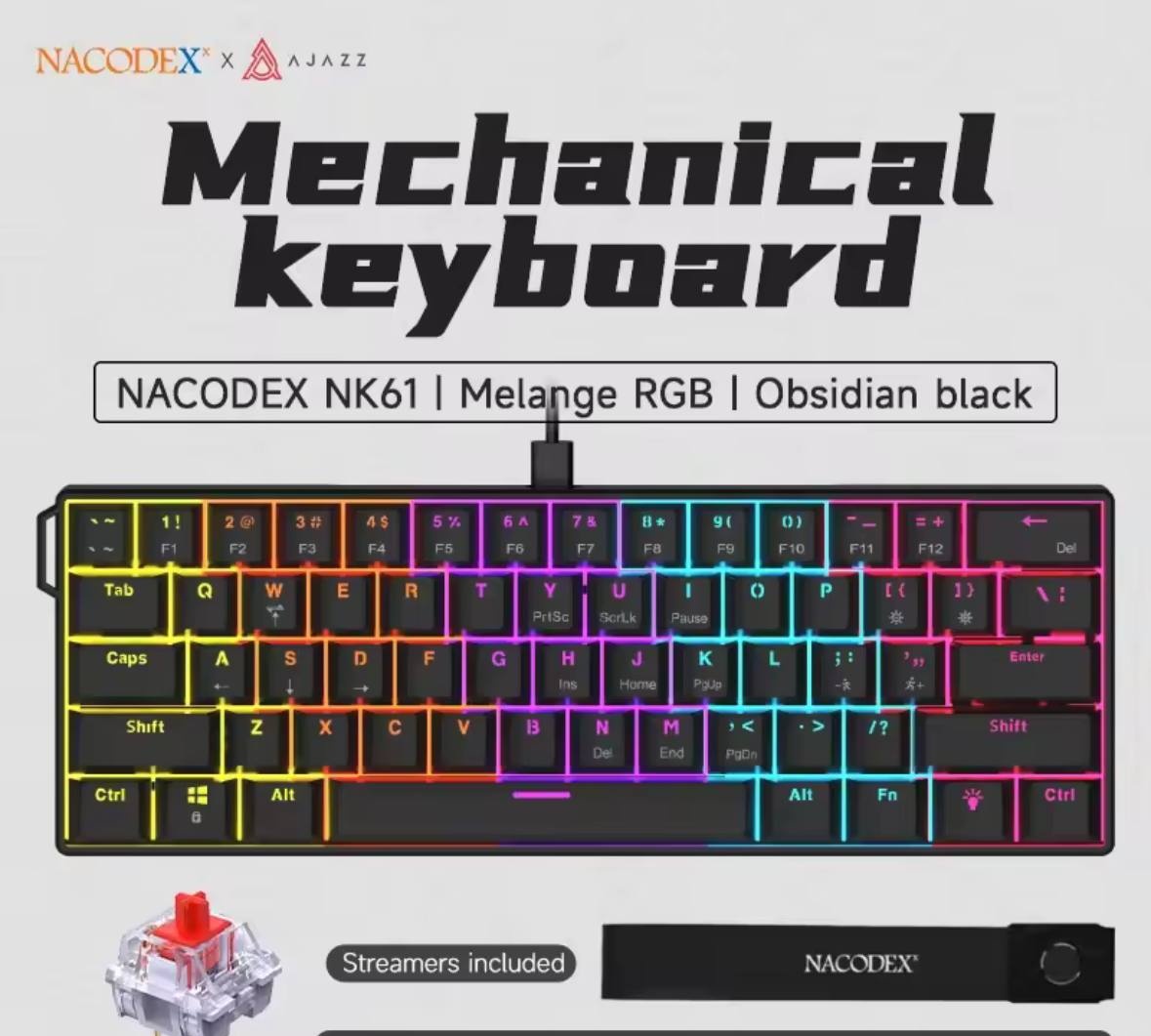 Teclado Mecânico Ajazz X Nacodex NK61, Switch Red