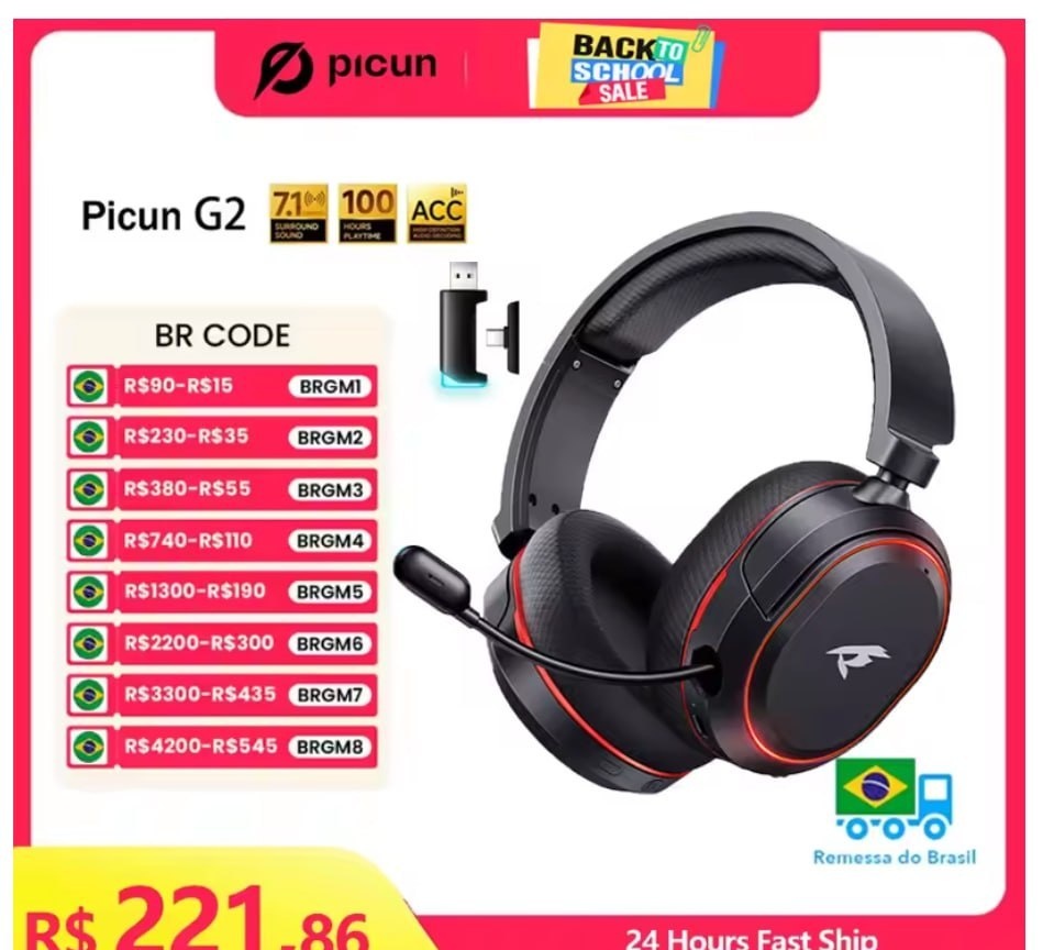 Headset SEM FIO Picun g2 2.4ghz bluetooth