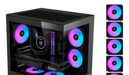 Gabinete Gamer Obsid Aquário Com 5 Cooler Fan Led Rgb