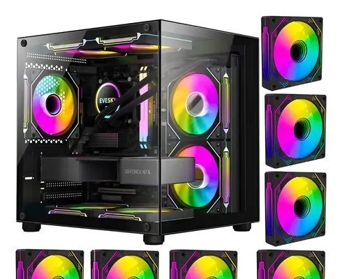 Gabinete Gamer Hayom Aquário C 7 Fans Led Rgb - Preto Preto