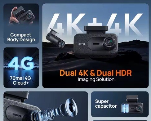 Câmera Veicular Dash Cam 70mai A900 4K f1.55 Wi-Fi 6 GPS