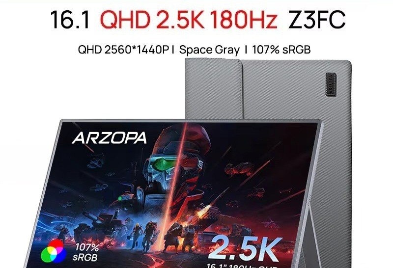 Monitor Portátil QHD Arzopa Z3FC 16,1 polegadas 2,5 K 180 Hz 2560x1440 169 107 sRGB 400cdm2 Z3 FC QUAD HD 2k