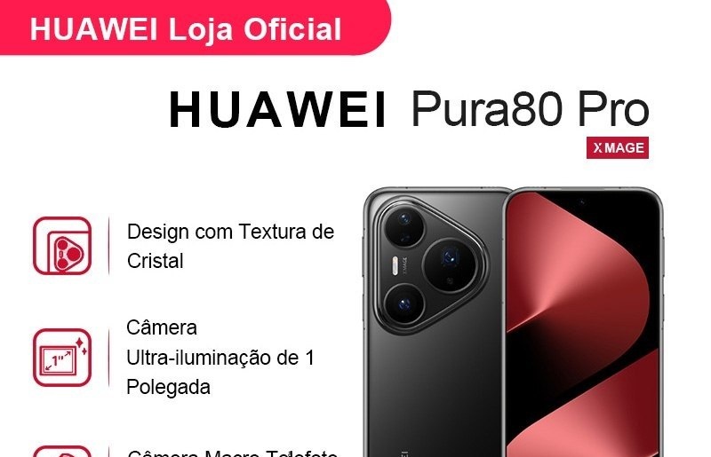 Smartphone HUAWEI Pura 80 Pro  Celular  12GB512GB  Câmera Ultra-iluminação de 1 Polegada  5170 mAh 5170 mAh pura80