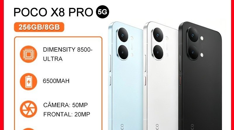 Smartphone Poco x8 PRO 5G, 2568GB, Smartphones e Celulares MediaTek Dimensity 8500-Ultra, Bateria 6500mAh, Versão Global, Câmera 50MP