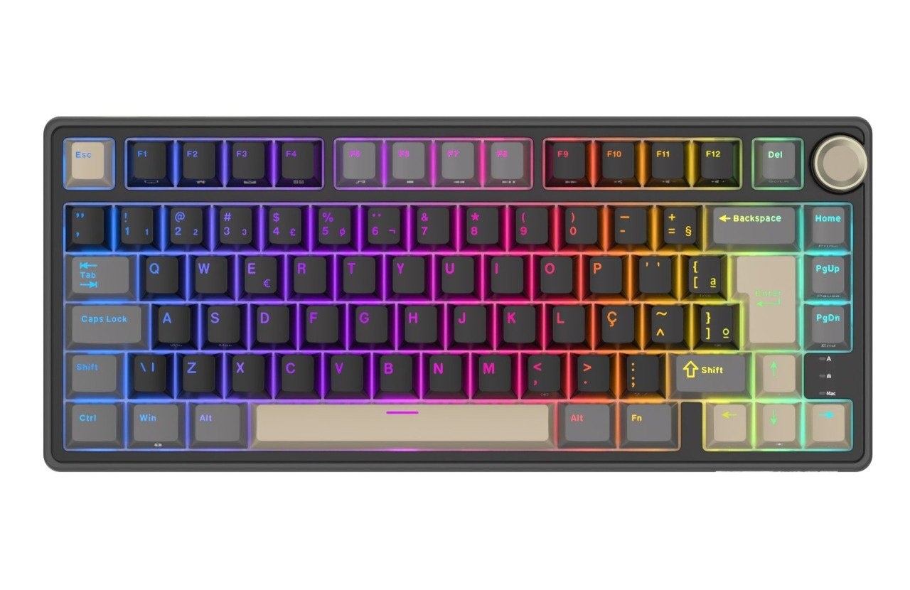 Teclado Mecânico ABNT2 Royal Kludge RKR75 com fio, Layout 75, RGB, ABNT 2, Switch K Silver Hot Swap, Knob, RK R75