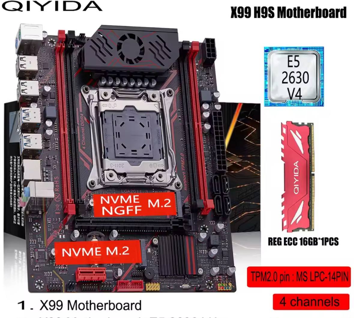 Placa mãe Qiyida X99 H9S Quad Channel Chipset C612
