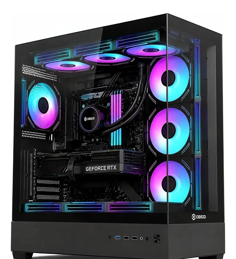 Gabinete Gamer Obsid Frame Preto Vidro Mid Tower S Fan Preto