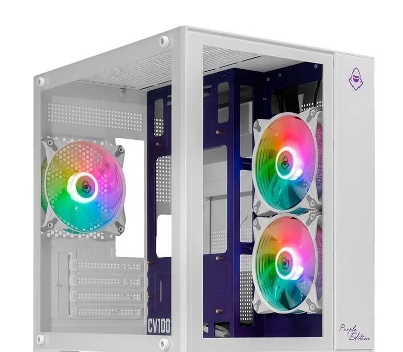 Gabinete Gamer Mancer CV100 Purple Edition, Mid-Tower, Com 3 Fans, Branco, MCR-CV100-PEW